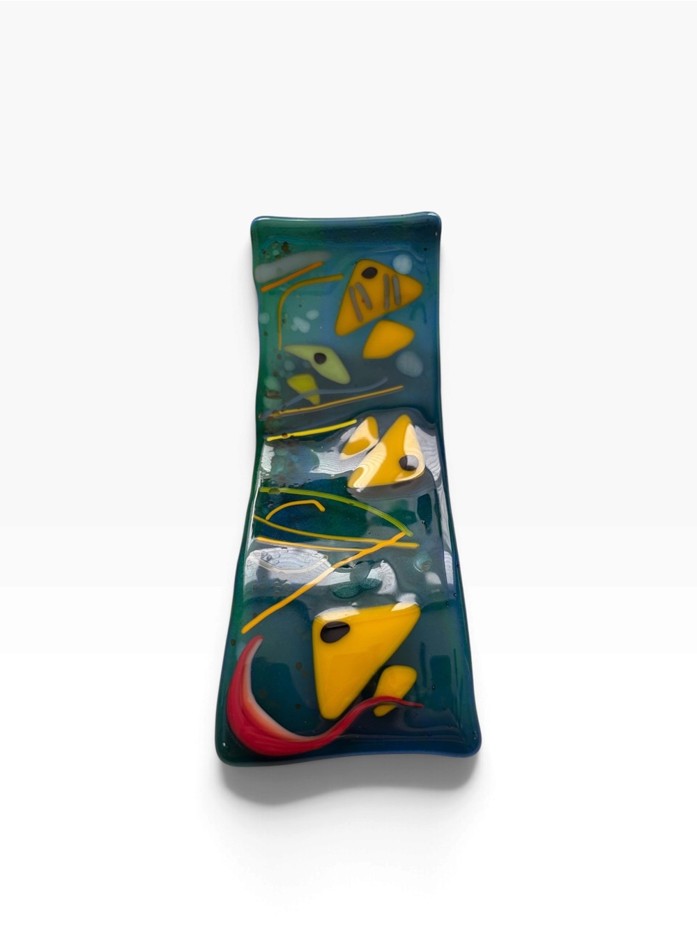 Hand crafted decorative art glass wave design in multi color